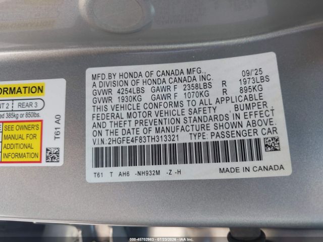 2026 Honda Civic Sport, фото 10