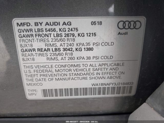 2018 Audi Q5 2.0T PREMIUM/2.0T TECH PREMIUM, фото 9