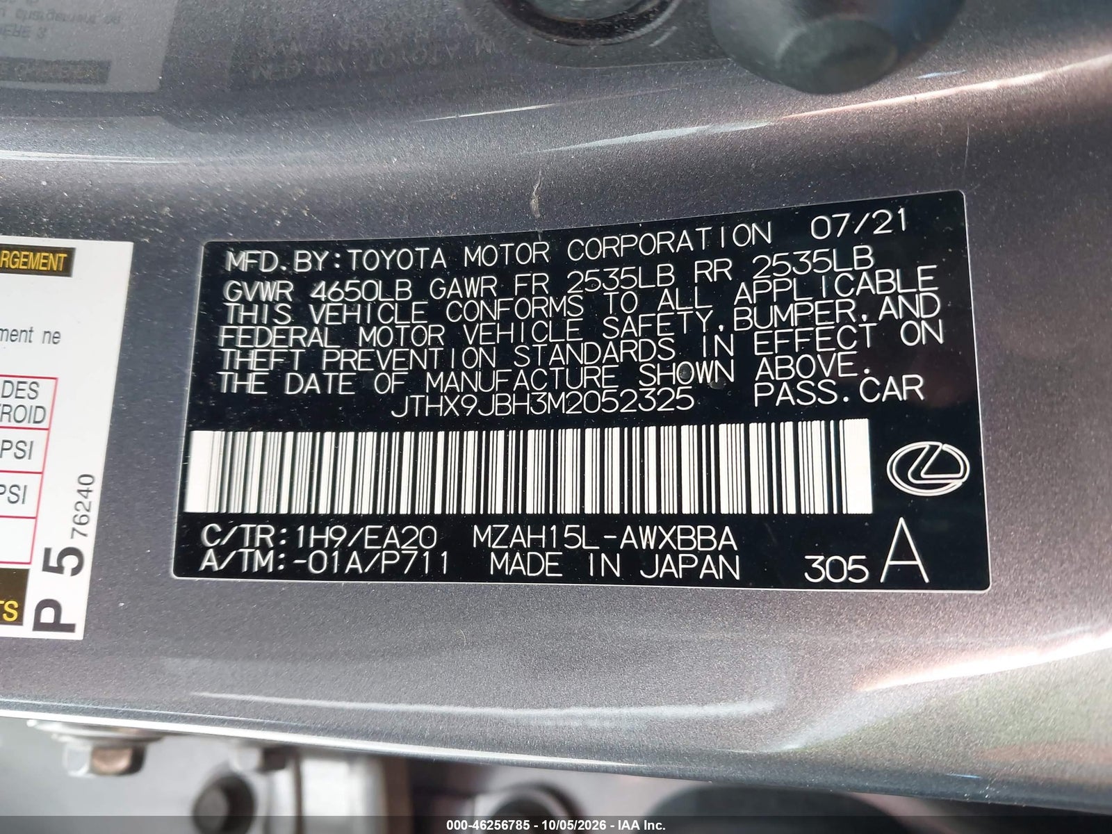 2021 Lexus UX 250H for Auction, фото 9